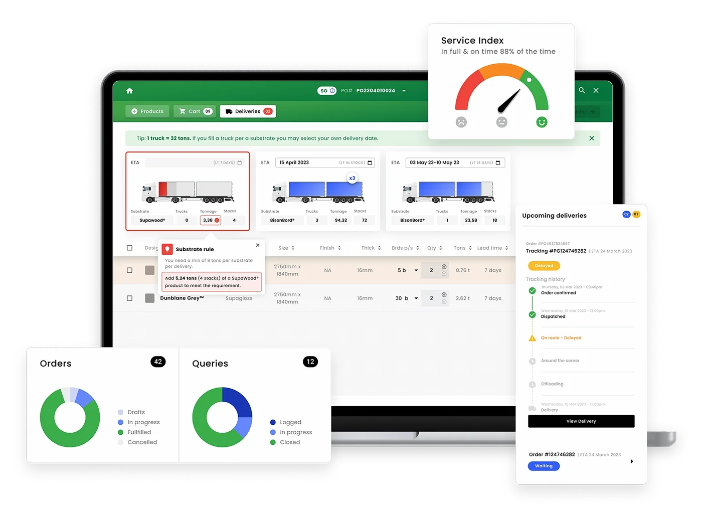 A logistics and delivery management platform with a bright, organized dashboard showing order tracking and delivery updates.